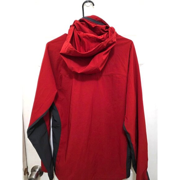 REI Men's Red & Gray Softshell Jacket With Hood Full-Zip Front Chest Pocket Size - Picture 4 of 10